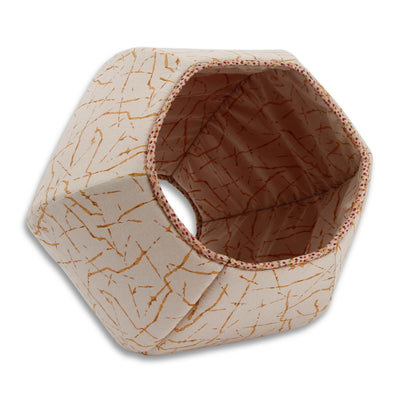 This Cat Ball® cat bed has a simple look, with the same organic, marble-look fabric used for the shell and lining. A contrast bias finish adds more colors, making fitting this covered cat cave into your home decor easier. Made in the USA and ready to ship. 