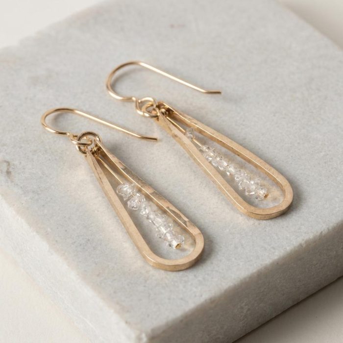 14k Gold Herkimer Diamond Raindrop Earrings 1