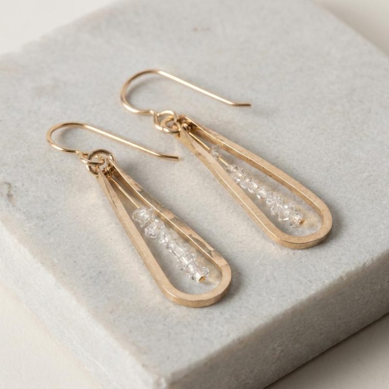 14k Gold Herkimer Diamond Raindrop Earrings 1