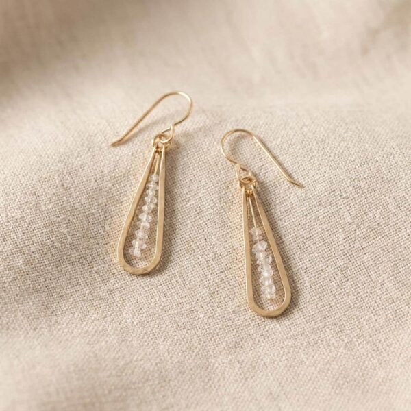 14k Gold Herkimer Diamond Raindrop Earrings