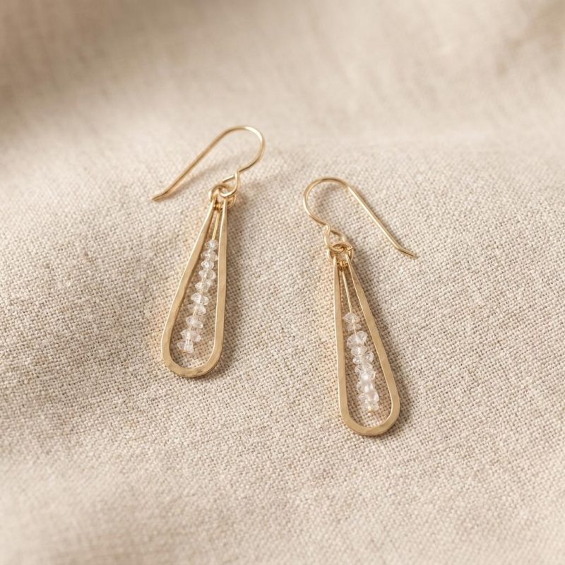 14k Gold Herkimer Diamond Raindrop Earrings