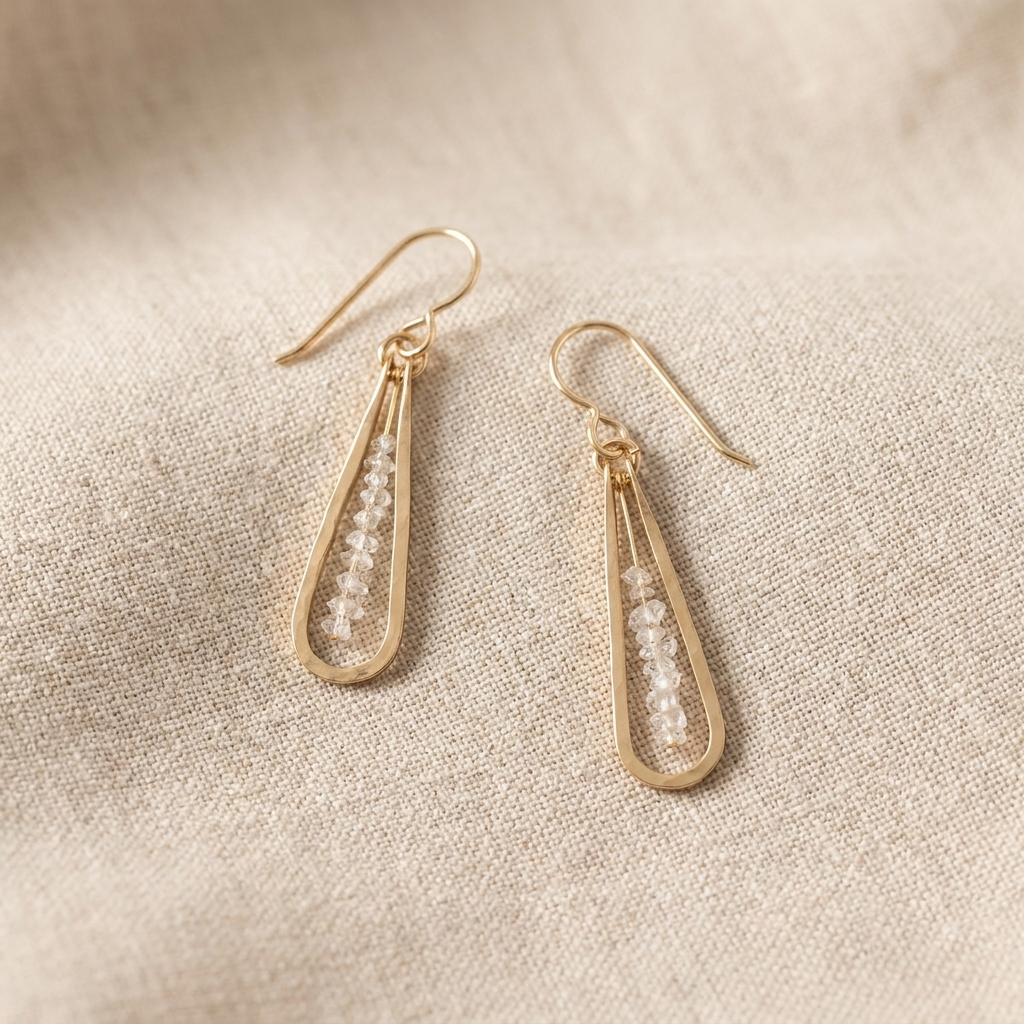 14k Gold Herkimer Diamond Raindrop Earrings 14k Gold Herkimer Diamond Raindrop Earrings