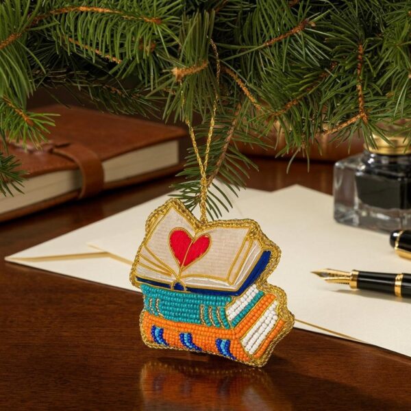Charming Book Lovers Beaded Ornament