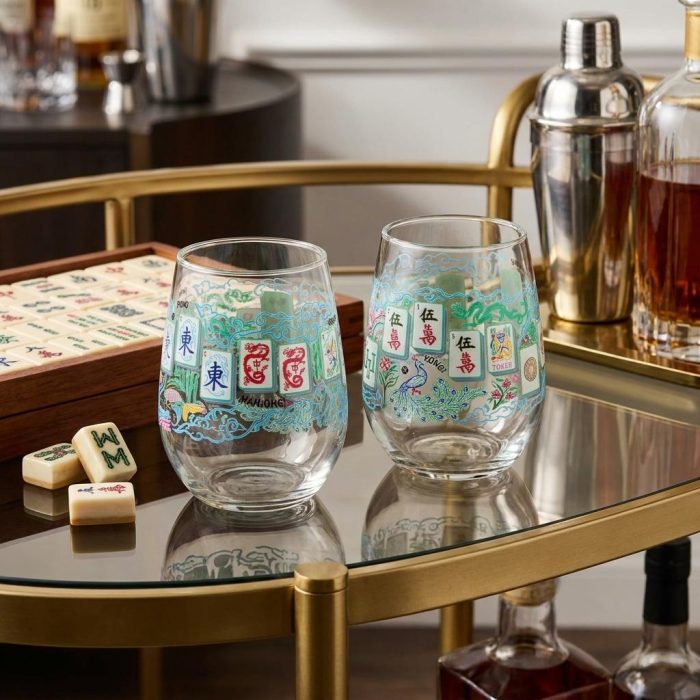 Colorful Mahjong Textured Tile Wine Glass 2