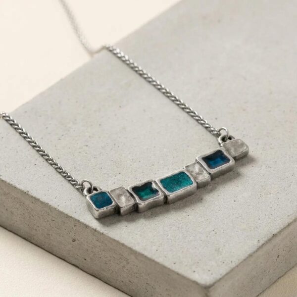 Hand Painted Blue Stepping Stone Necklace