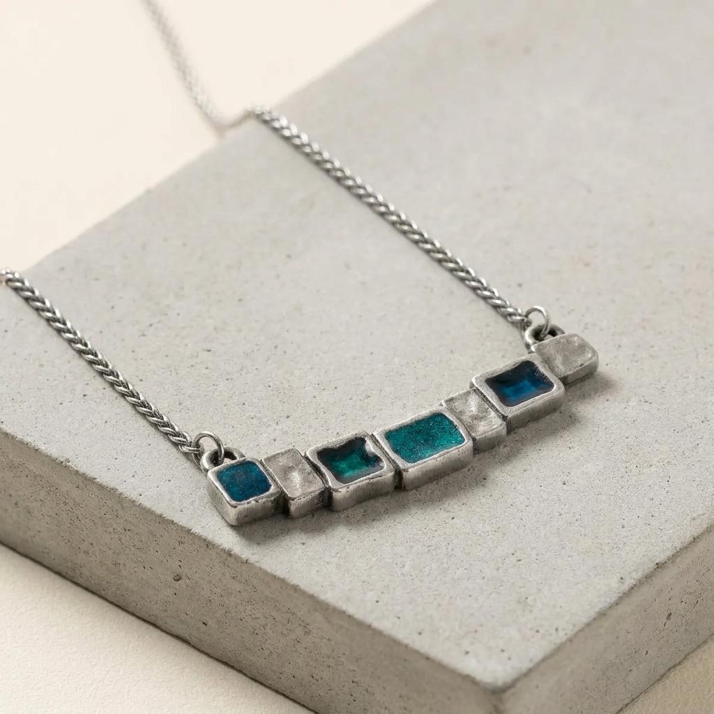 Hand Painted Blue Stepping Stone Necklace Hand Painted Blue Stepping Stone Necklace