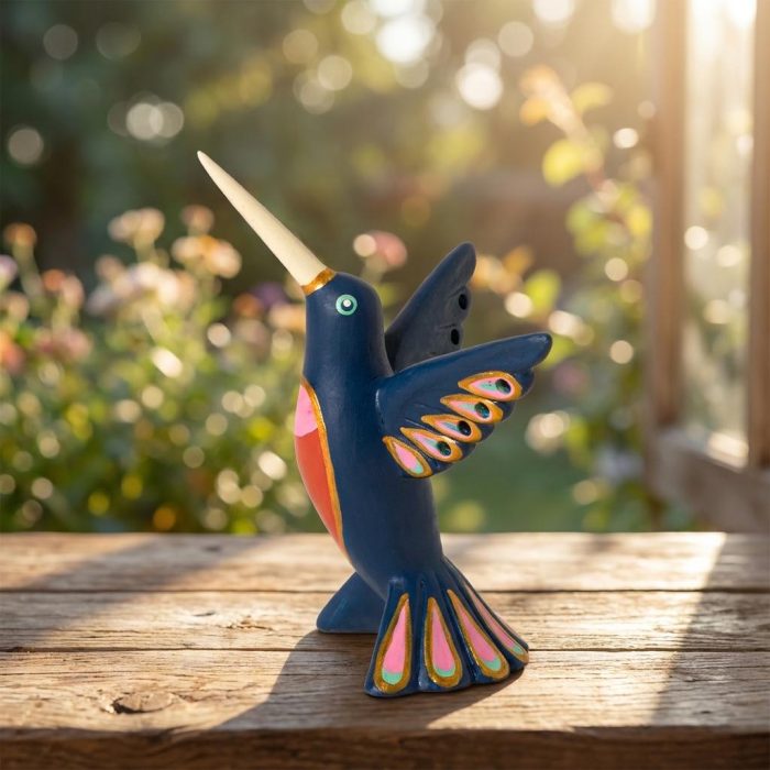 Hand Painted Ceramic Hummingbird Jewelry Holder 3
