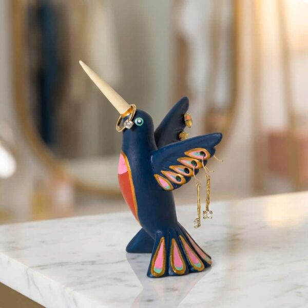 Hand Painted Ceramic Hummingbird Jewelry Holder