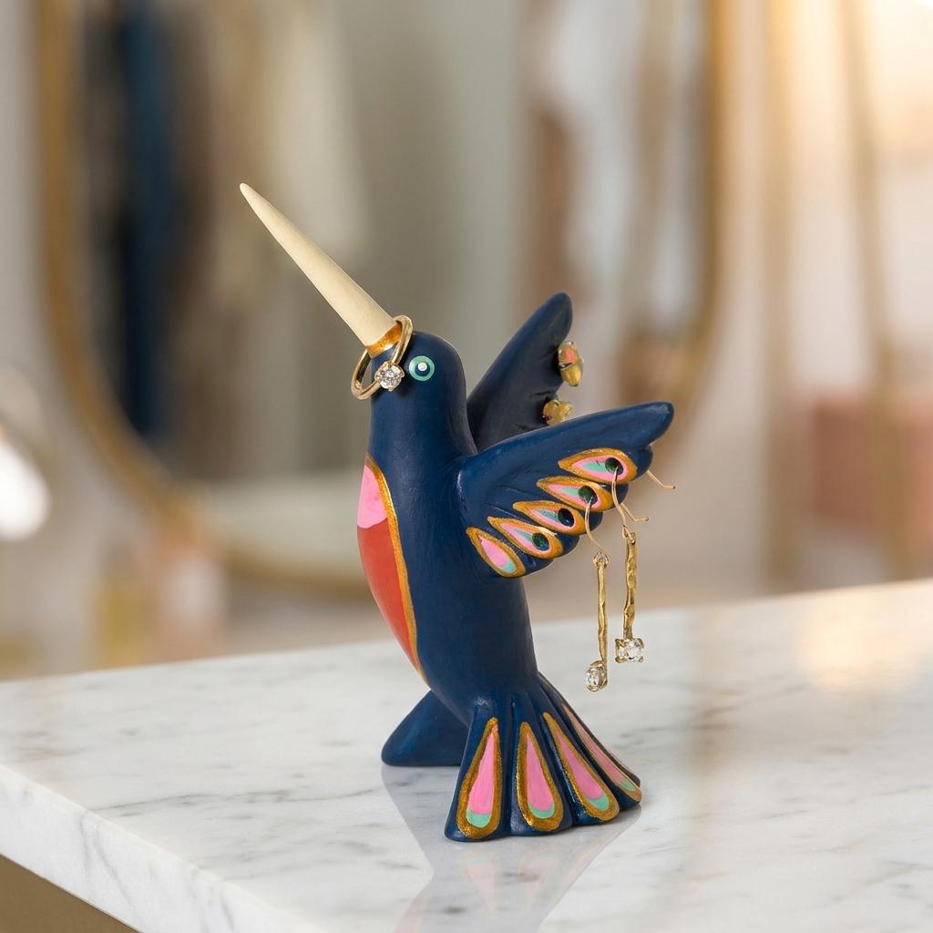 Hand Painted Ceramic Hummingbird Jewelry Holder Hand Painted Ceramic Hummingbird Jewelry Holder