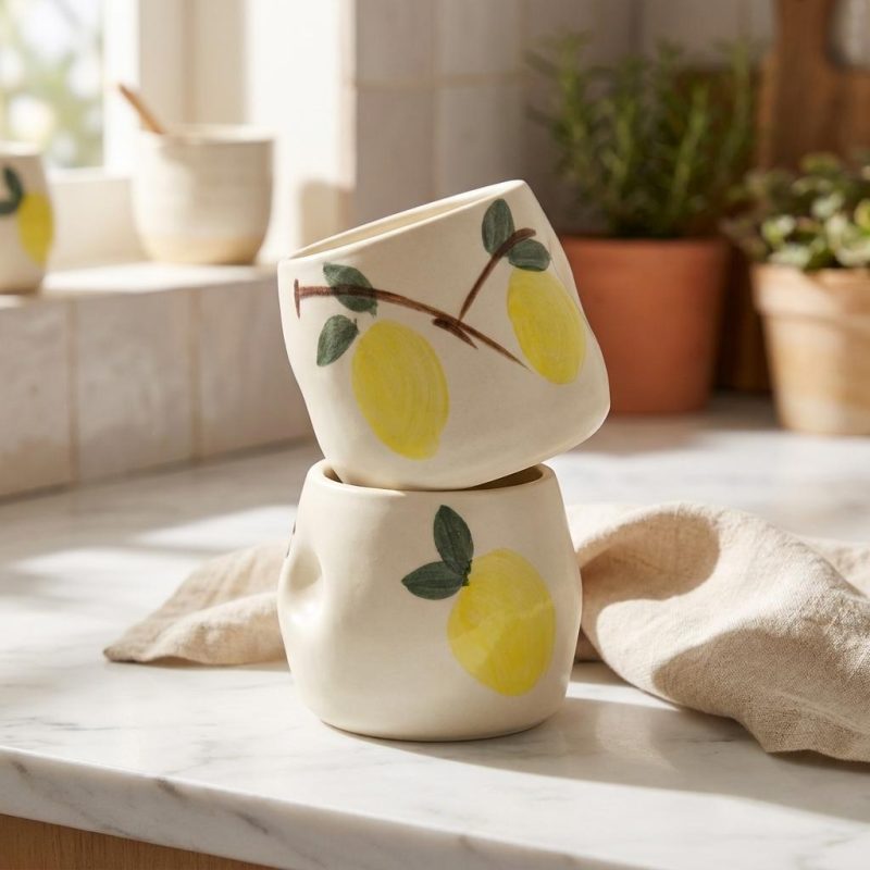 Hand-painted Ceramic Limoncello Cups - Set Of 2 1
