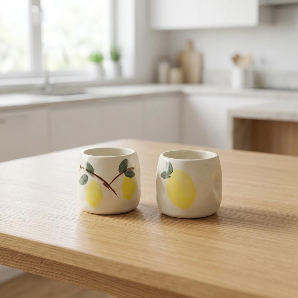 Hand-painted Ceramic Limoncello Cups - Set Of 2 Hand-painted Ceramic Limoncello Cups - Set Of 2