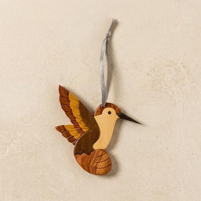 Handcrafted Hummingbird Wood Intarsia Ornament 1