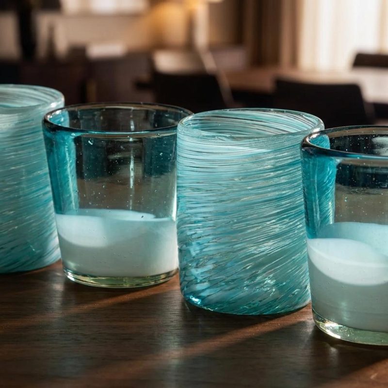 Handcrafted Mexican Aqua Swirl Glasses - Set Of 4 1