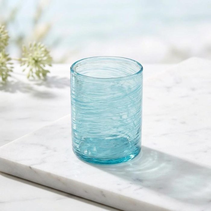 Handcrafted Mexican Aqua Swirl Glasses - Set Of 4 2