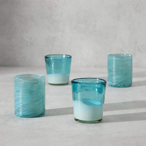 Handcrafted Mexican Aqua Swirl Glasses - Set Of 4