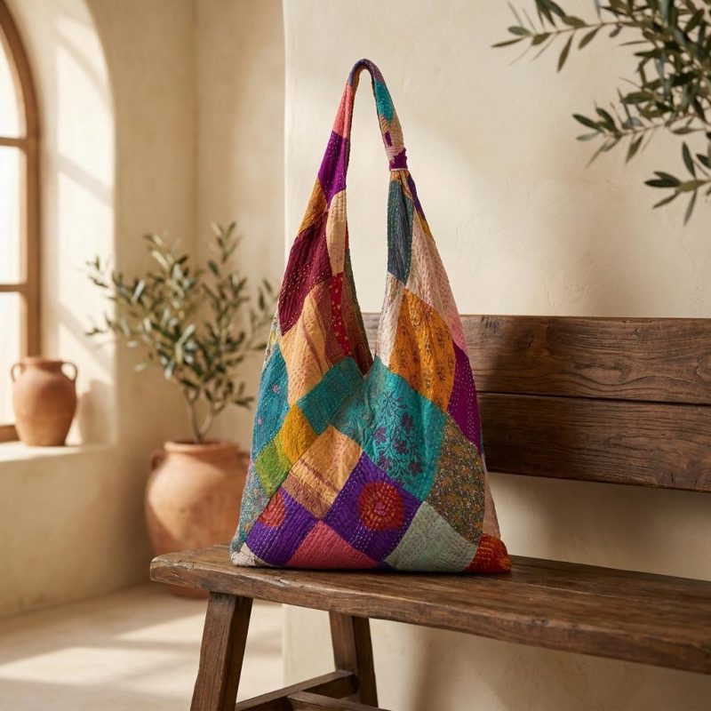 Repurposed Patchwork Silk Sari Tote 1