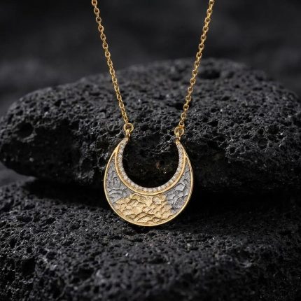 Sliced Raw Diamond Crescent Necklace