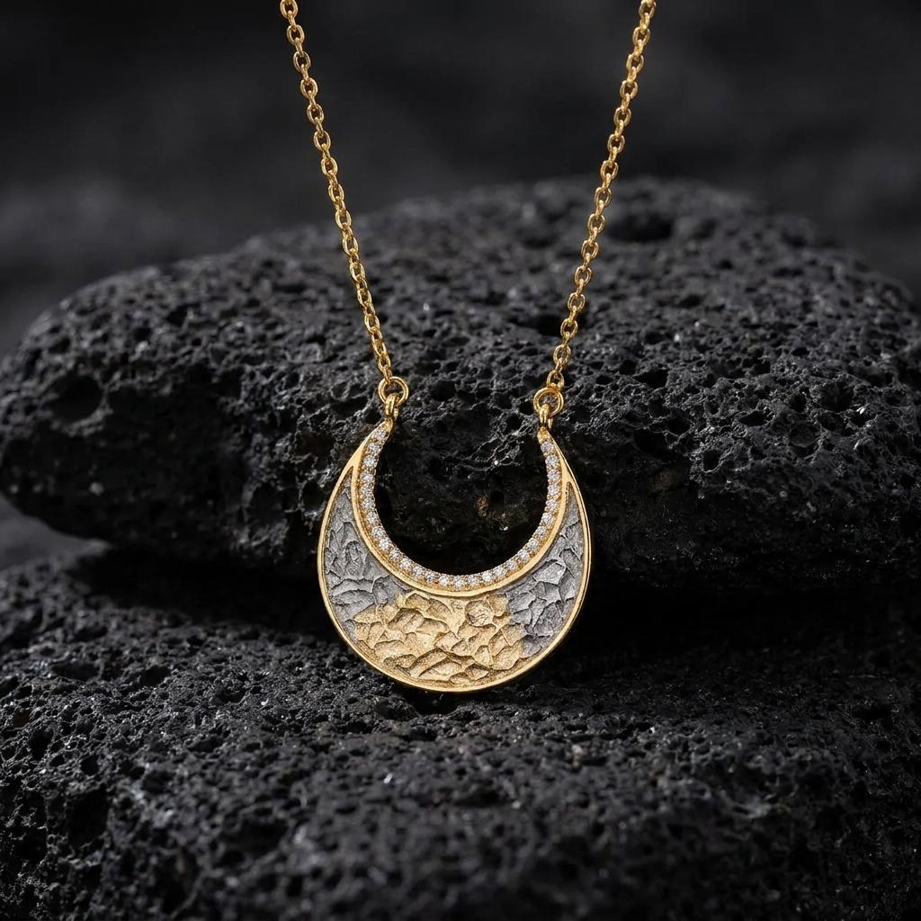 Sliced Raw Diamond Crescent Necklace Sliced Raw Diamond Crescent Necklace