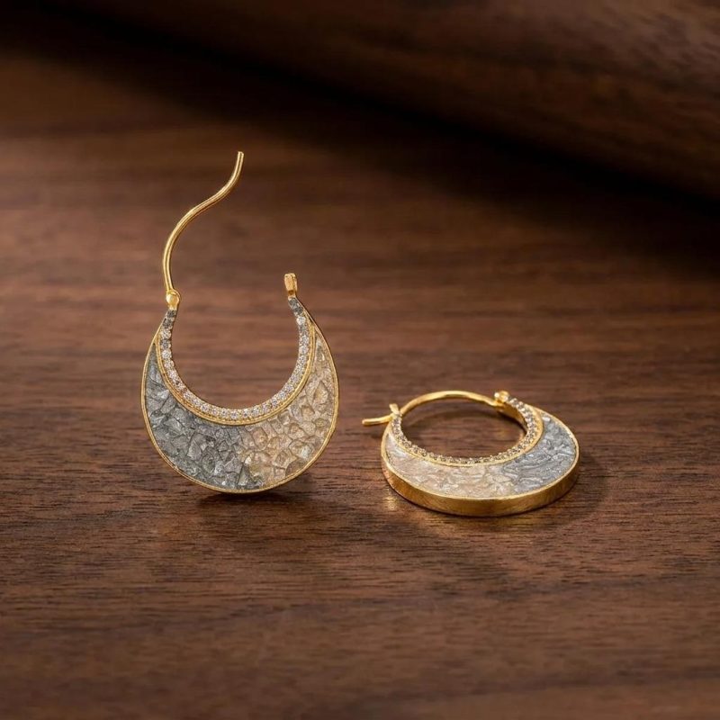 Stunning Sliced Raw Diamond Crescent Earrings 1