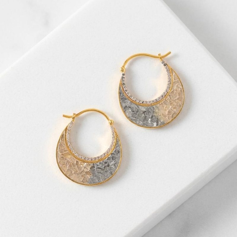 Stunning Sliced Raw Diamond Crescent Earrings