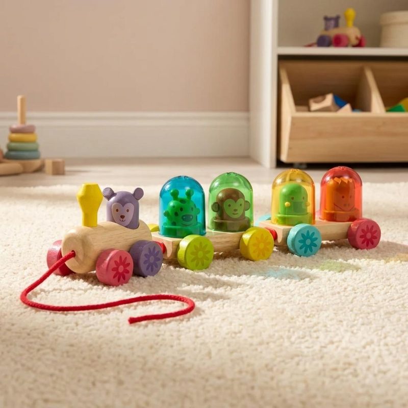 Wooden Pull-along Toddler Stacking & Color Mixing Train