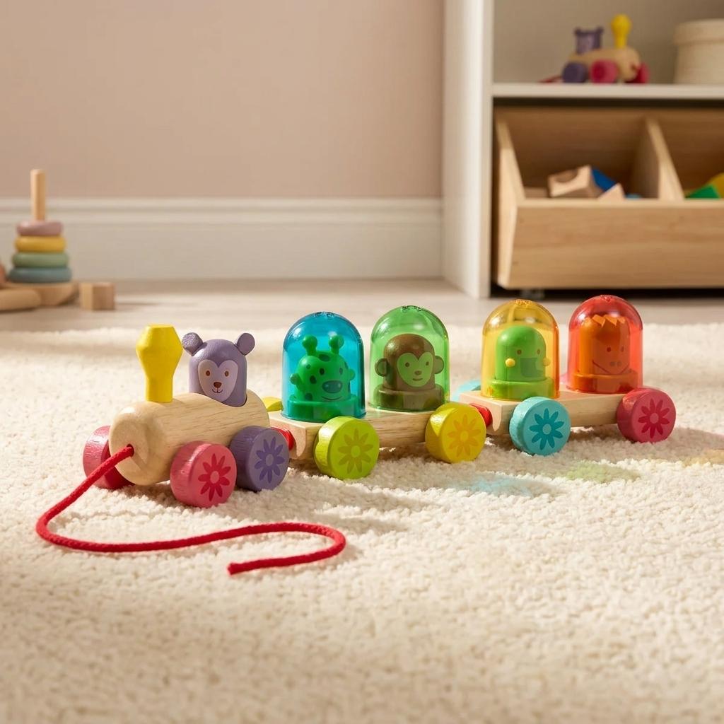 Wooden Pull-along Toddler Stacking & Color Mixing Train Wooden Pull-along Toddler Stacking & Color Mixing Train
