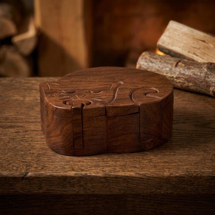 Wooden Sleeping Cat Secret Storage Box (2)