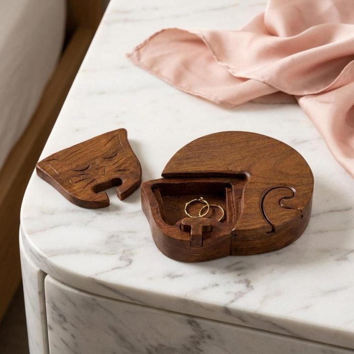 Wooden Sleeping Cat Secret Storage Box (3)