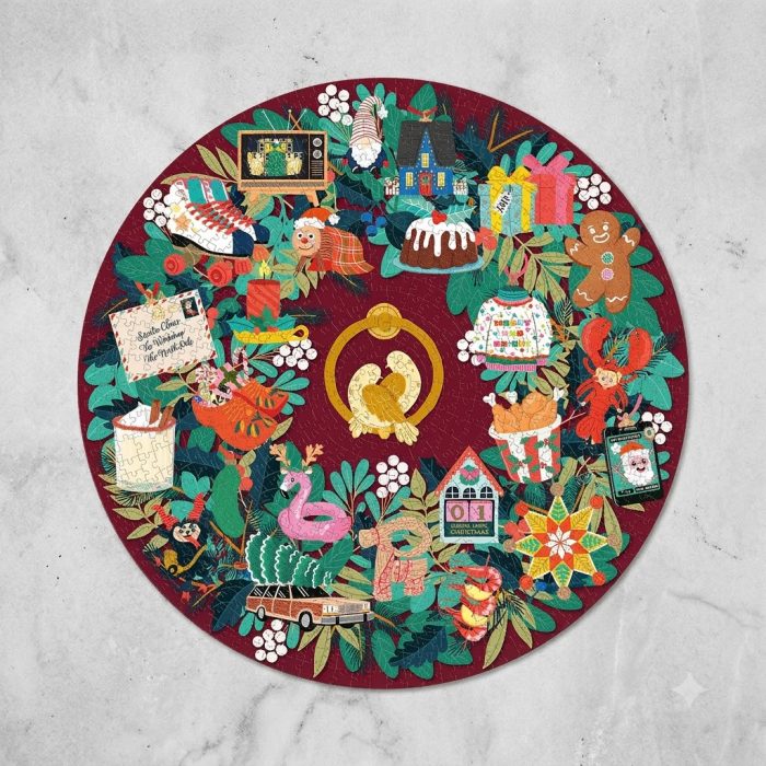 24 Hidden Holiday Traditions Round Jigsaw Puzzle 1