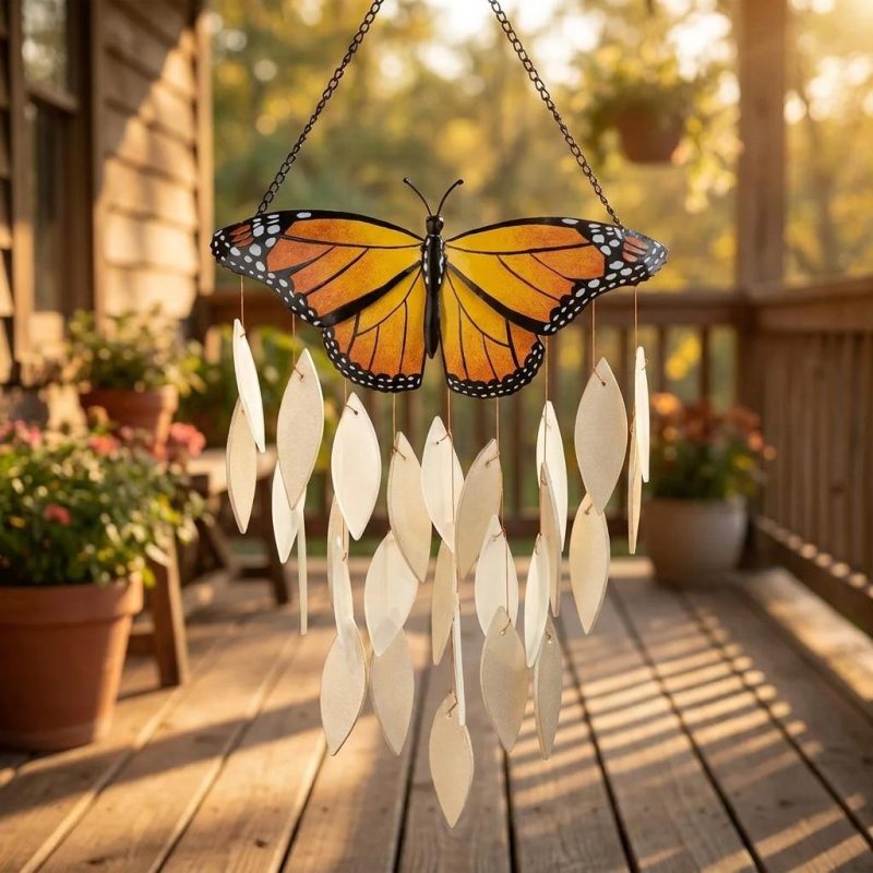 Beautiful Glass Monarch Butterfly Wind Chime (2)