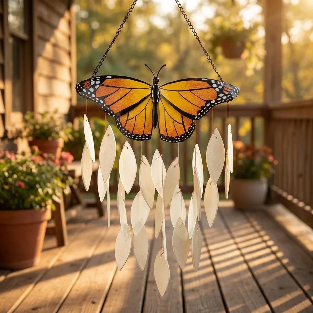 Beautiful Glass Monarch Butterfly Wind Chime (2) Beautiful Glass Monarch Butterfly Wind Chime (2)