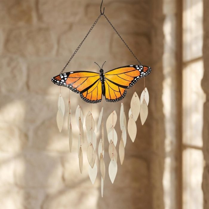 Beautiful Glass Monarch Butterfly Wind Chime (3)
