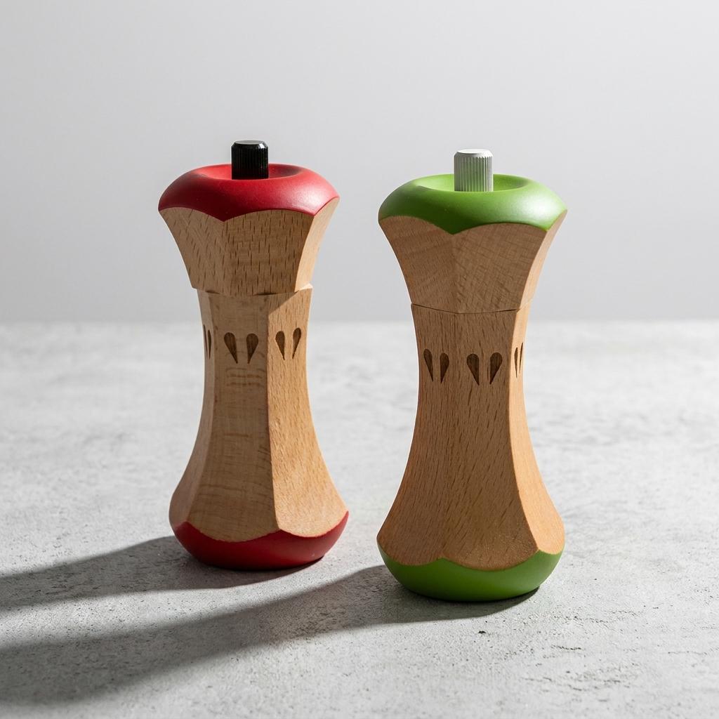 Beechwood Apple Core Salt & Pepper Grinders Beechwood Apple Core Salt & Pepper Grinders