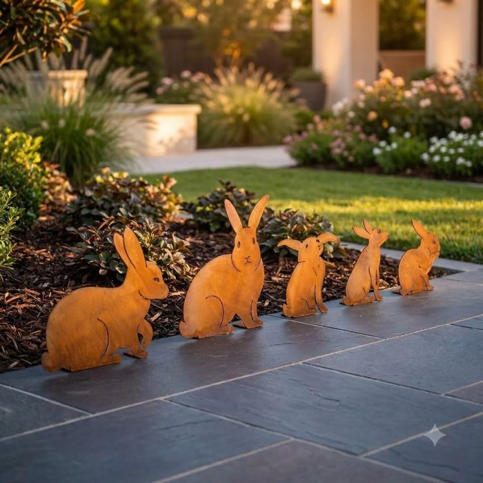 Bunny Family Garden Sculptures - Set Of 5