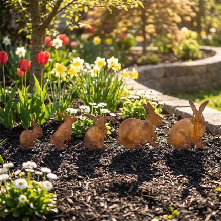 Bunny Family Garden Sculptures - Set Of 5a