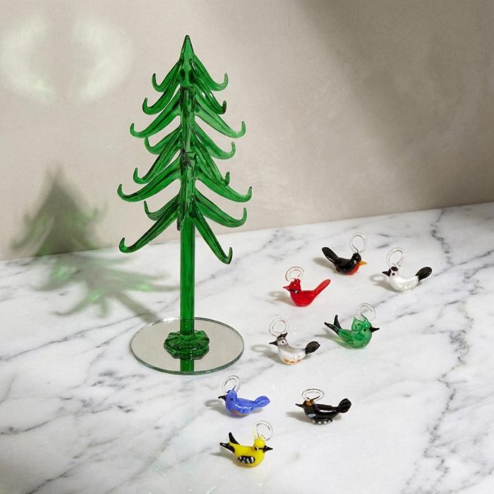 Charming Festive Flock Glass Tabletop Tree 2