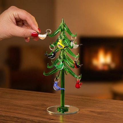 Charming Festive Flock Glass Tabletop Tree