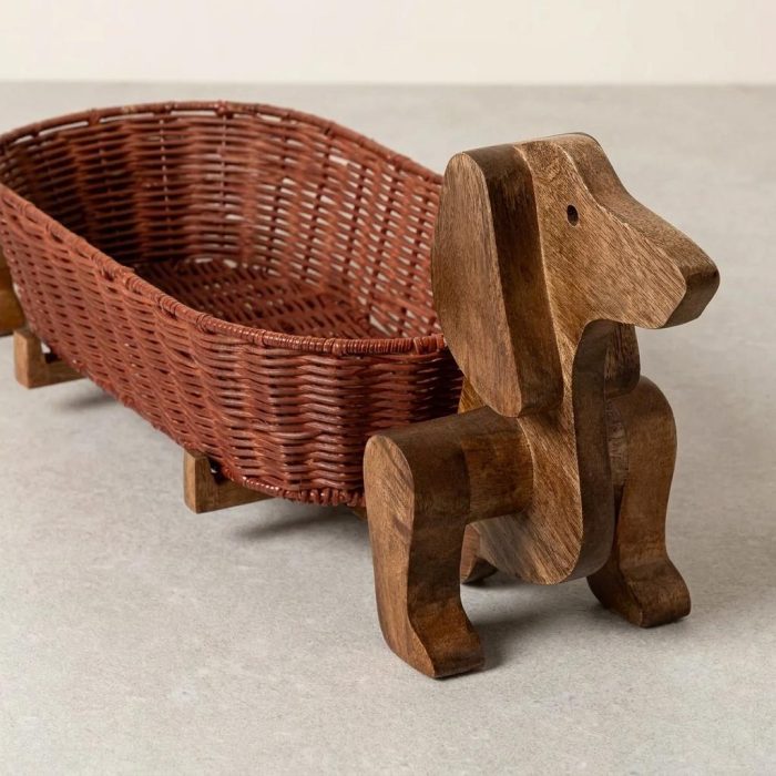 Charming Wooden Dachshund Storage Basket 1