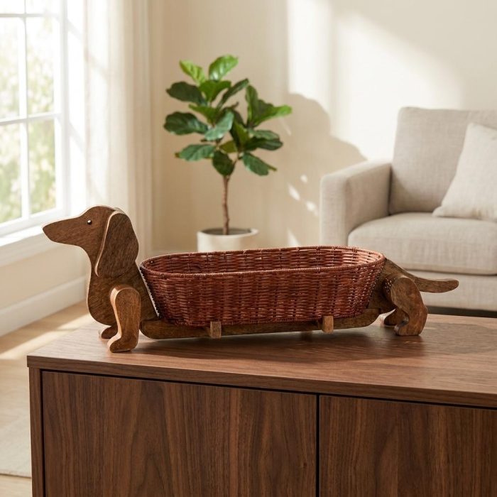 Charming Wooden Dachshund Storage Basket 4