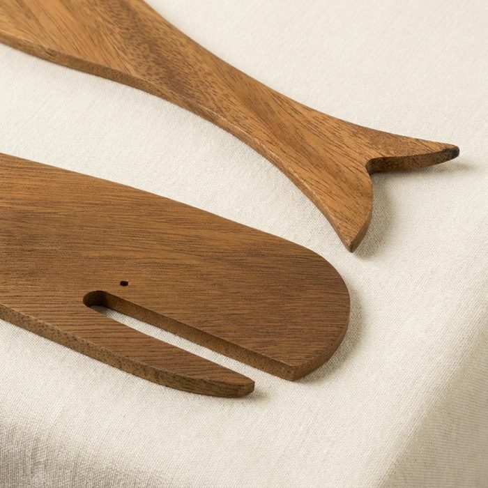 Coastal Acacia Wood Whale Salad Servers 1
