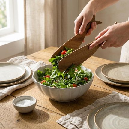 Coastal Acacia Wood Whale Salad Servers