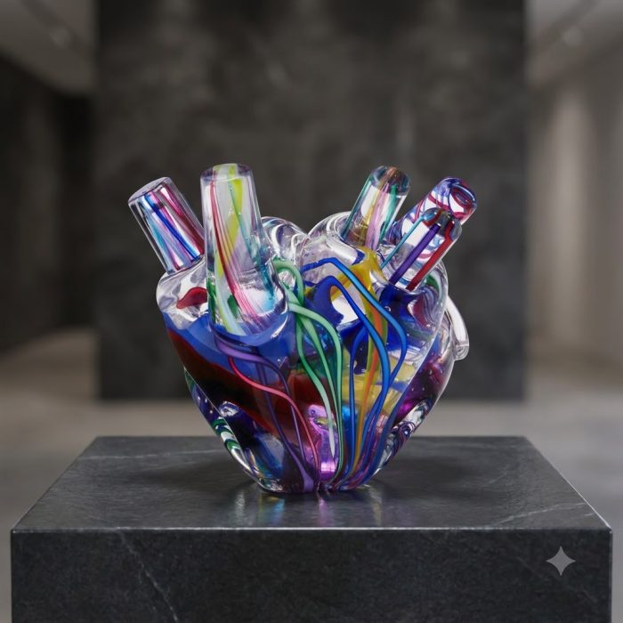 Colorful Anatomical Heart Of Glass Sculpture 1