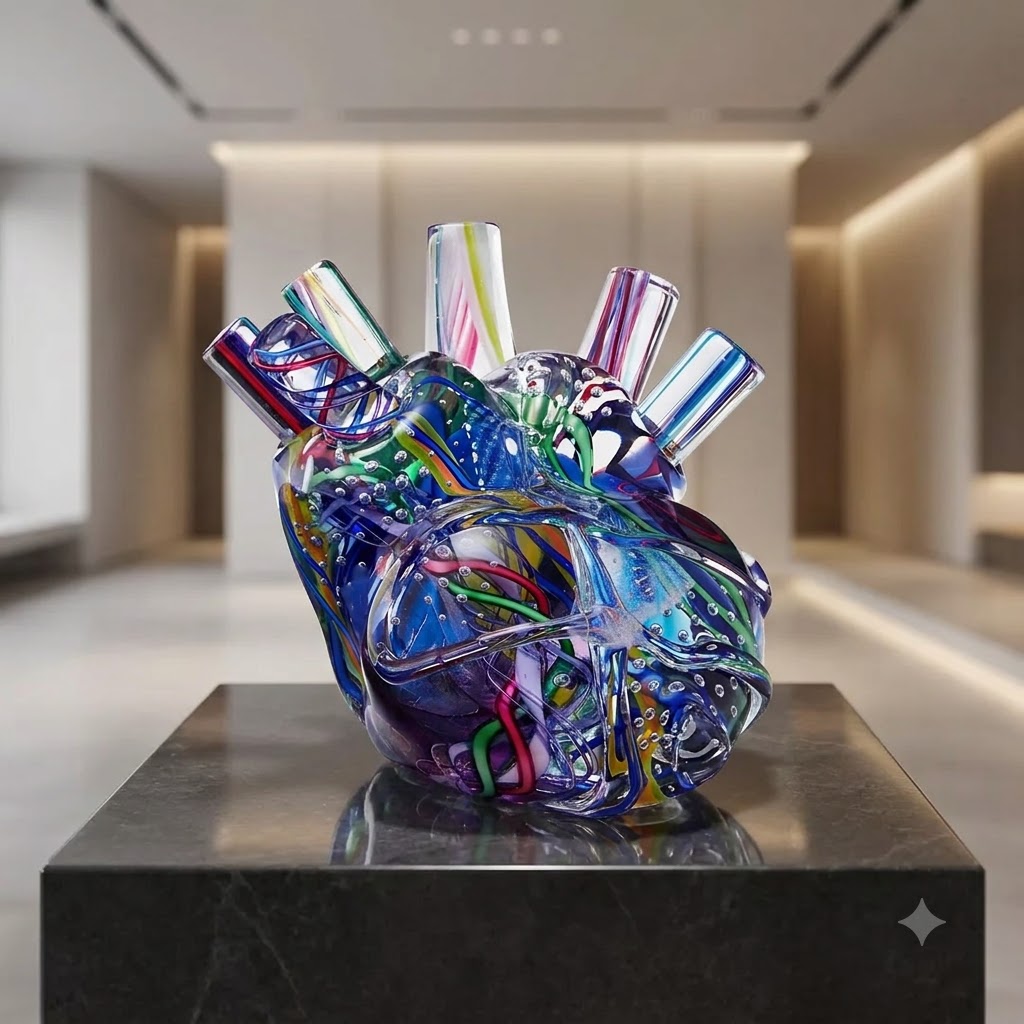 Colorful Anatomical Heart Of Glass Sculpture Colorful Anatomical Heart Of Glass Sculpture