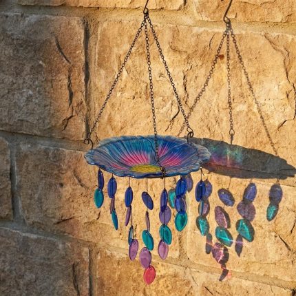 Colorful Glass Hanging Bird Bath Wind Chime 1