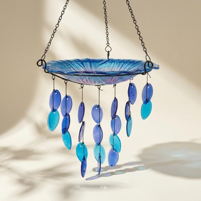 Colorful Glass Hanging Bird Bath Wind Chime 2