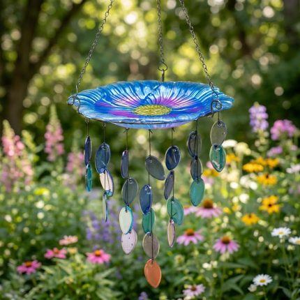 Colorful Glass Hanging Bird Bath Wind Chime
