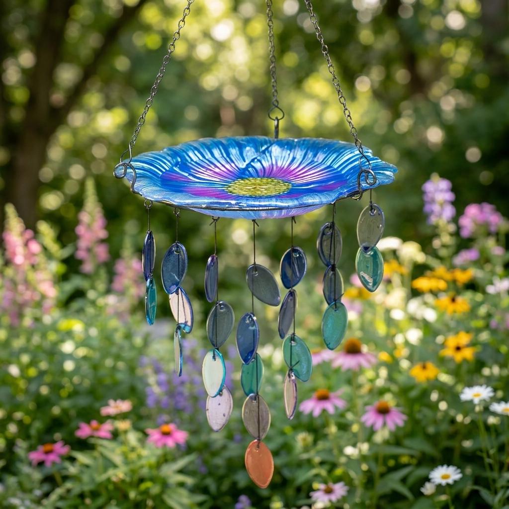 Colorful Glass Hanging Bird Bath Wind Chime Colorful Glass Hanging Bird Bath Wind Chime