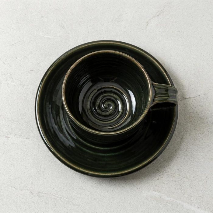 Cozy Green Porcelain Soup Mug Set 1