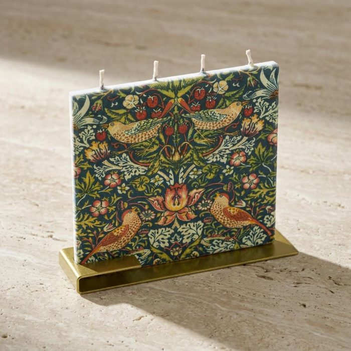 Decorative William Morris Bird Motif Flat Candle 1
