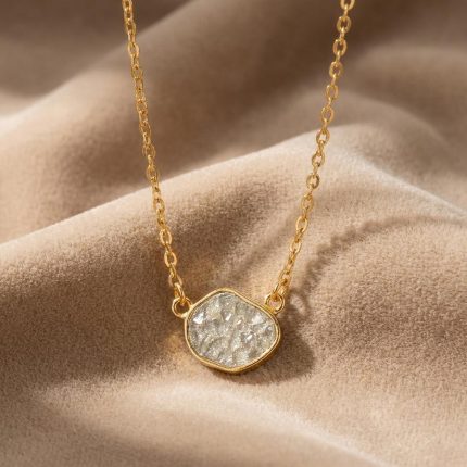 Elegant Sliced Raw Diamond Pebble Necklace